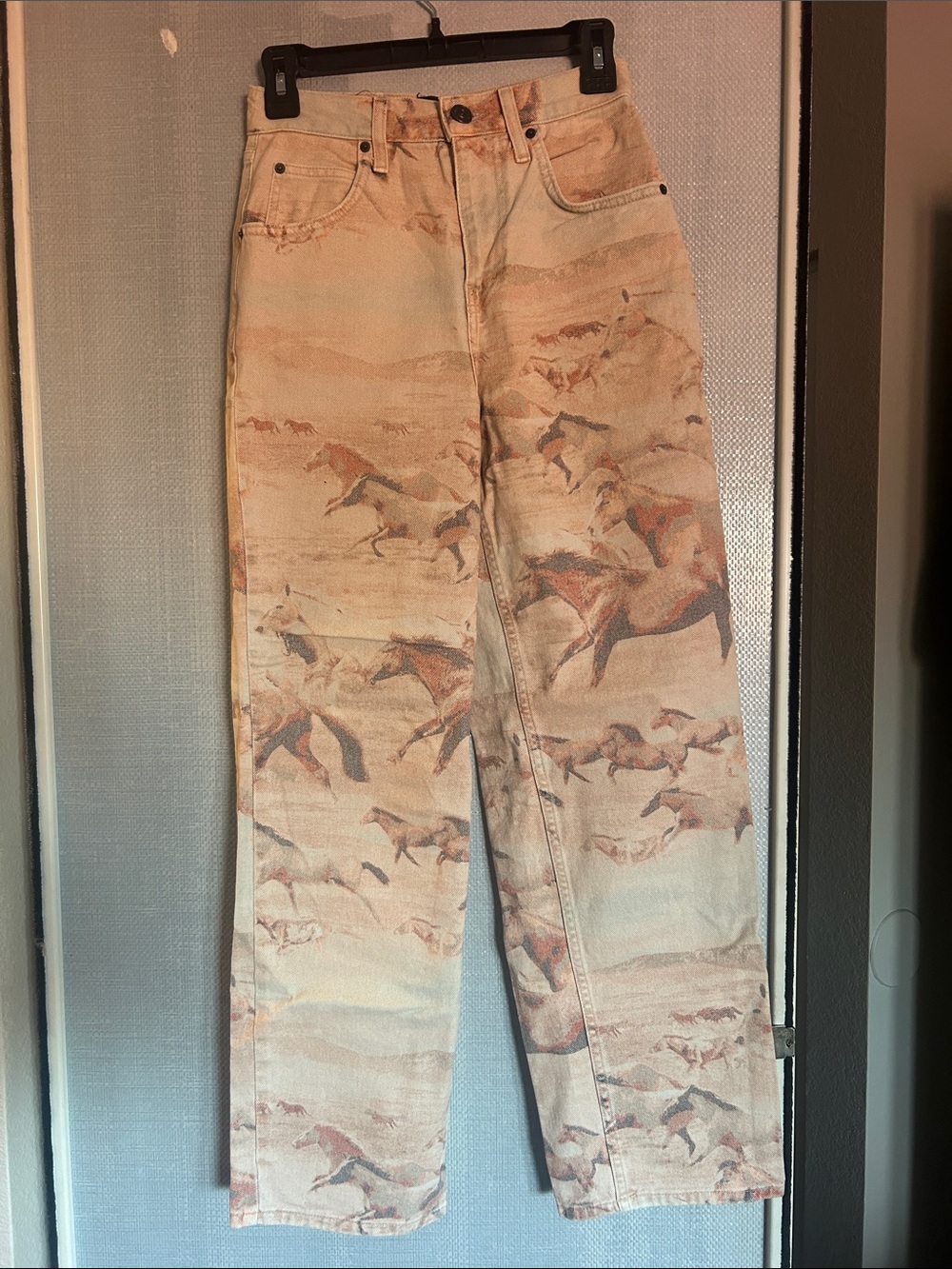 Urban Outfitters Beige Horse-Print Straight Leg Jeans